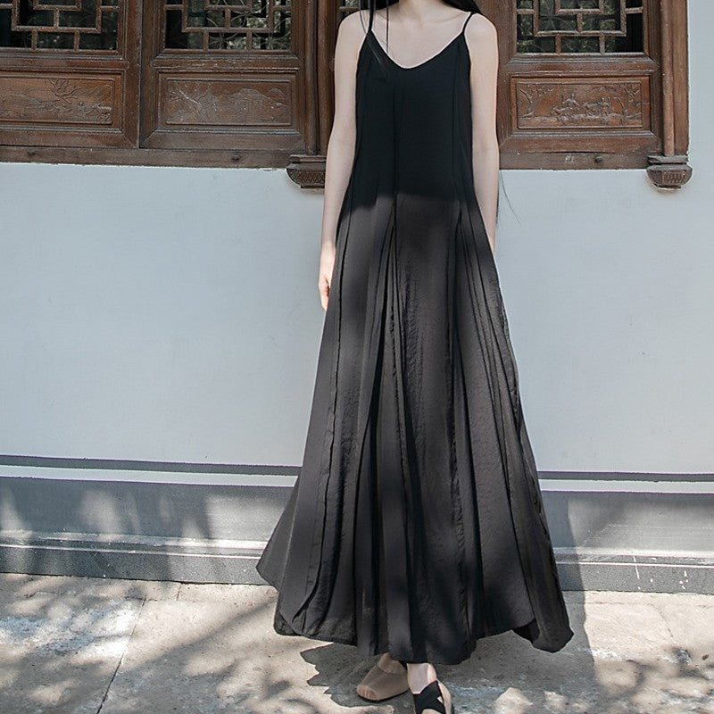 Solid Color Spaghetti Strap Sleeveless A-Line Maxi Dress with Full Hem