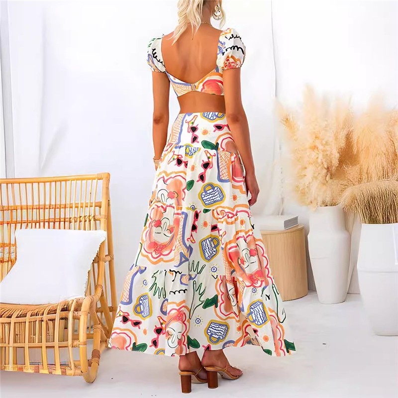 Floral Print Bandeau Top and Midi Skirt Set