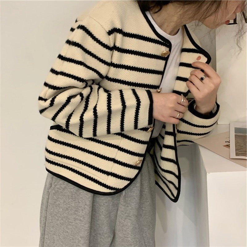 Fashion Retro Striped Cardigan Sweater Coat