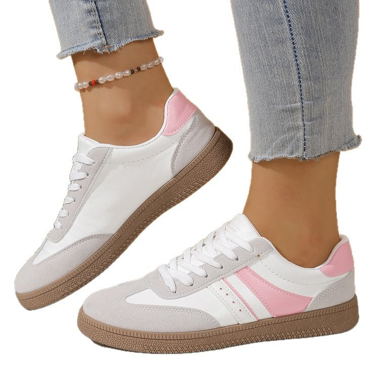 Women's Pink Lace-Up Sneakers - Casual Athletic Comfortable Footwear