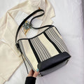 Women's Large Capacity PU Leather Striped Handbag – Zipper Tote Shoulder Bag