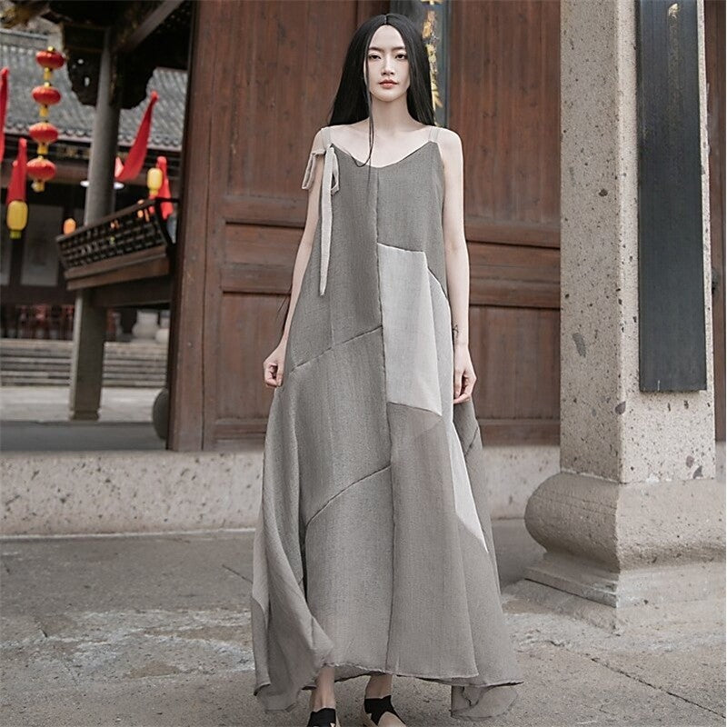Vibrant V-Neck Maxi Dress with Asymmetrical Hem