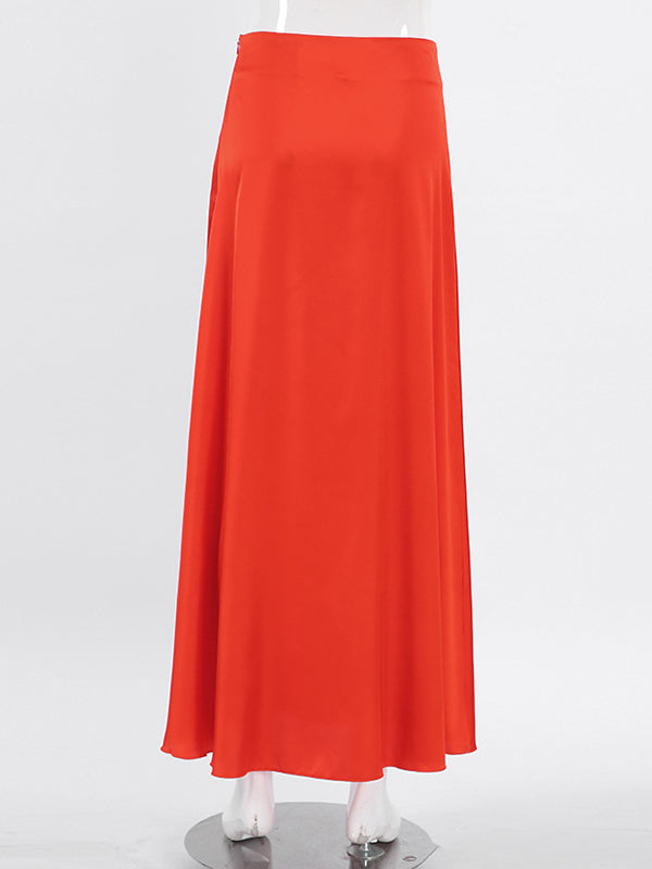 A-Line High Waisted Solid Color Zipper Skirts Bottoms