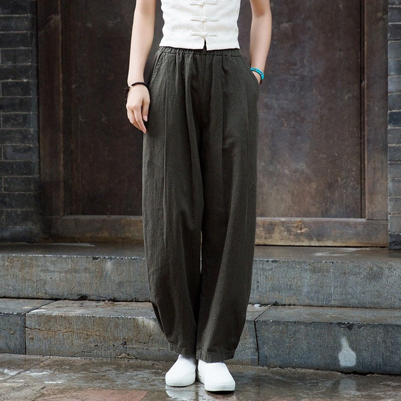 锛歐omen's Cotton And Linen Sand Washed Loose Lantern Pants