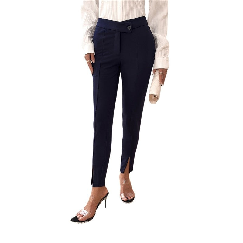 Solid Color Split Hem Cropped Trousers