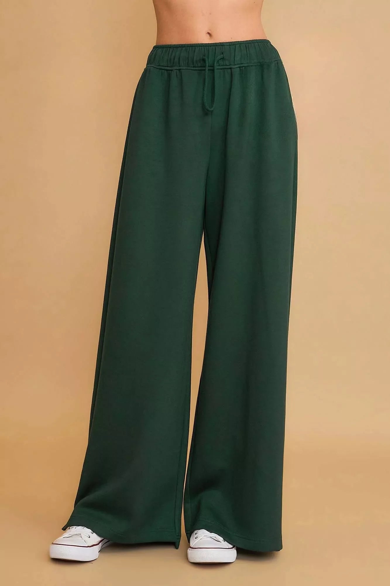Elastic Drawstring Waistband Wide Leg Pants