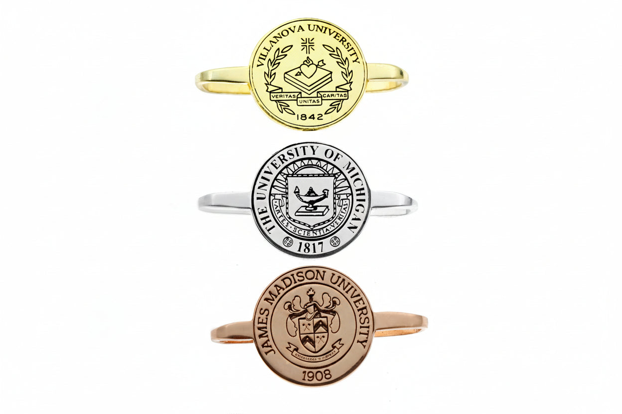 Sterling Silver College Graduation Rings: Elegant Tiny Logo Jewelry for Proud Alumni