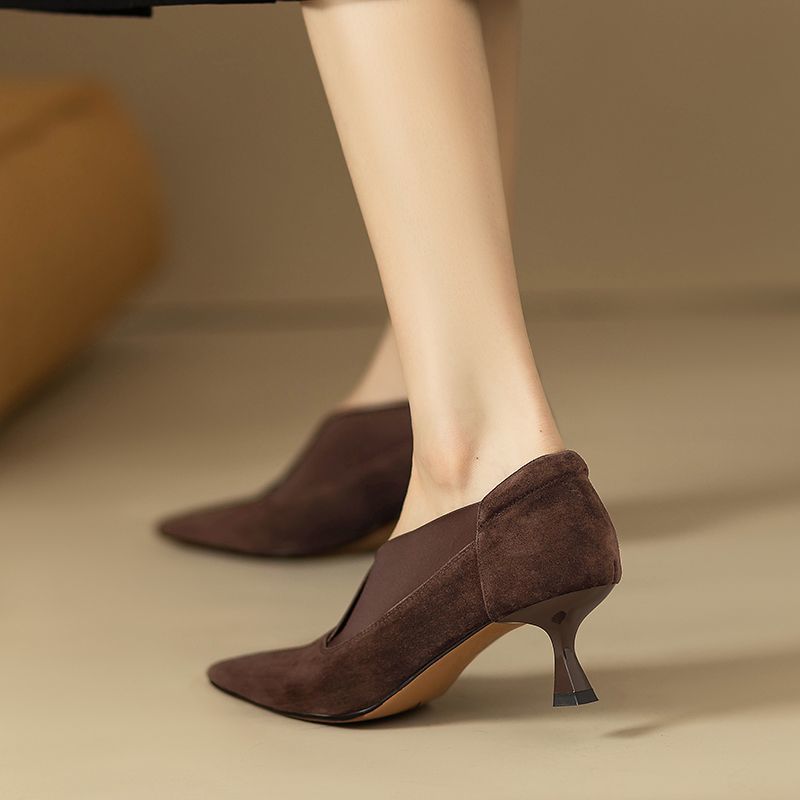 Women's French-Style Pointed-Toe Stiletto Pumps | Suede Mid Heel Dress Shoes