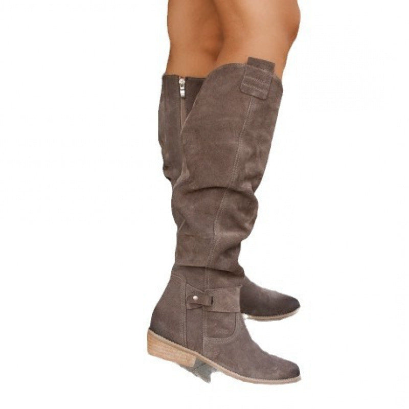Premium Suede Over-the-Knee Boots - Side Zip Low Heel Women's Boots