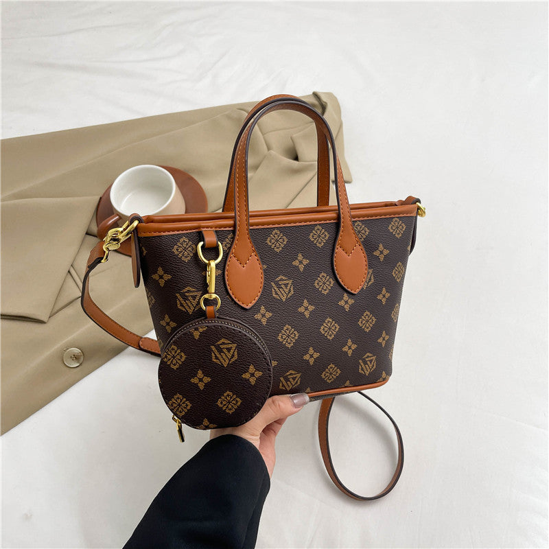 Retro Print Bucket Tote Bag – PU Leather Shoulder Bag for Women