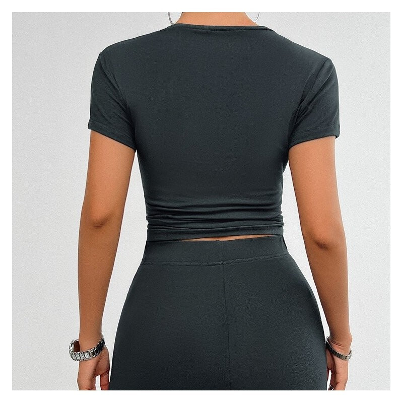 Slim Fit Short Sleeve Shorts Set in Solid Color