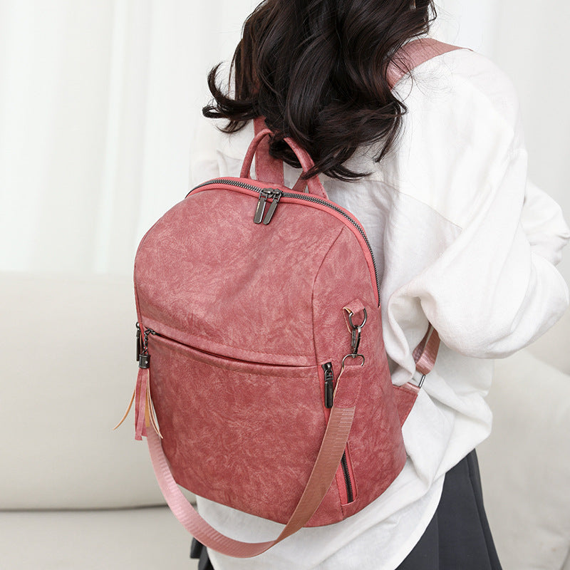 Classic Women's Vintage Backpack – PU Leather | Brown, Black, Pink
