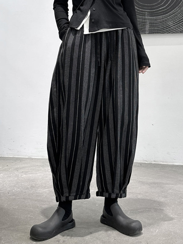 Harem Pants High Waisted Split-Joint Striped Patterns Pants Trousers