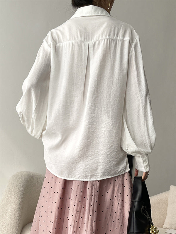 Loose Puff Sleeves Pleated Split-Joint Sun Protection Lapel Blouses