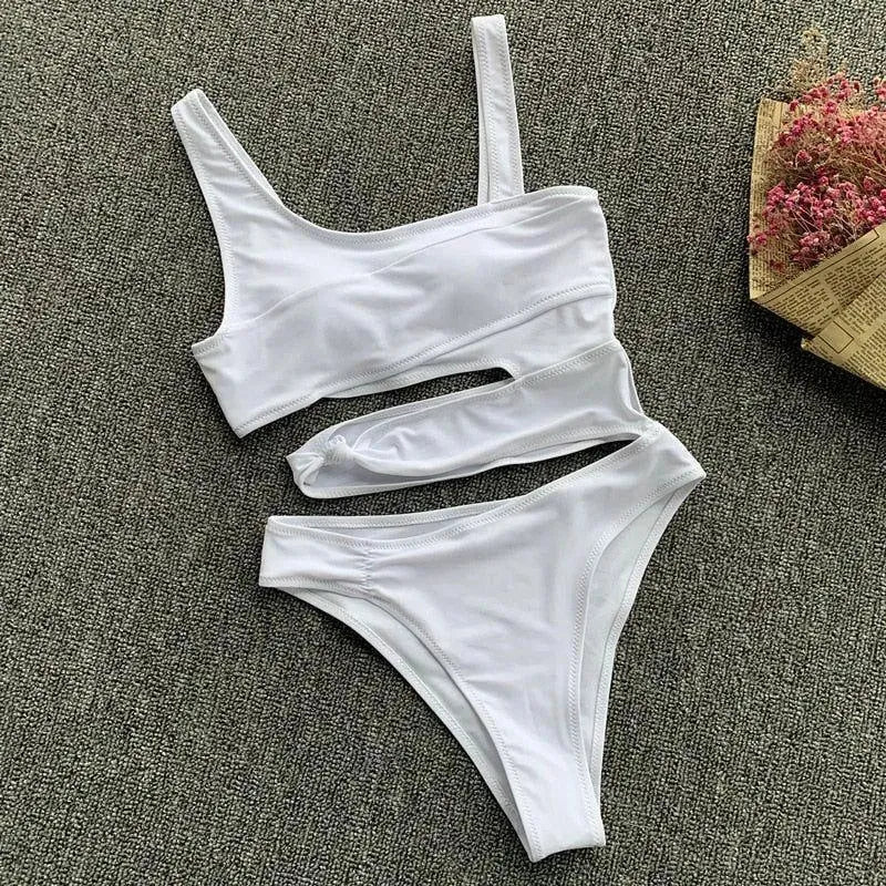 Candy Crush White Asymmetrical Swimsuit