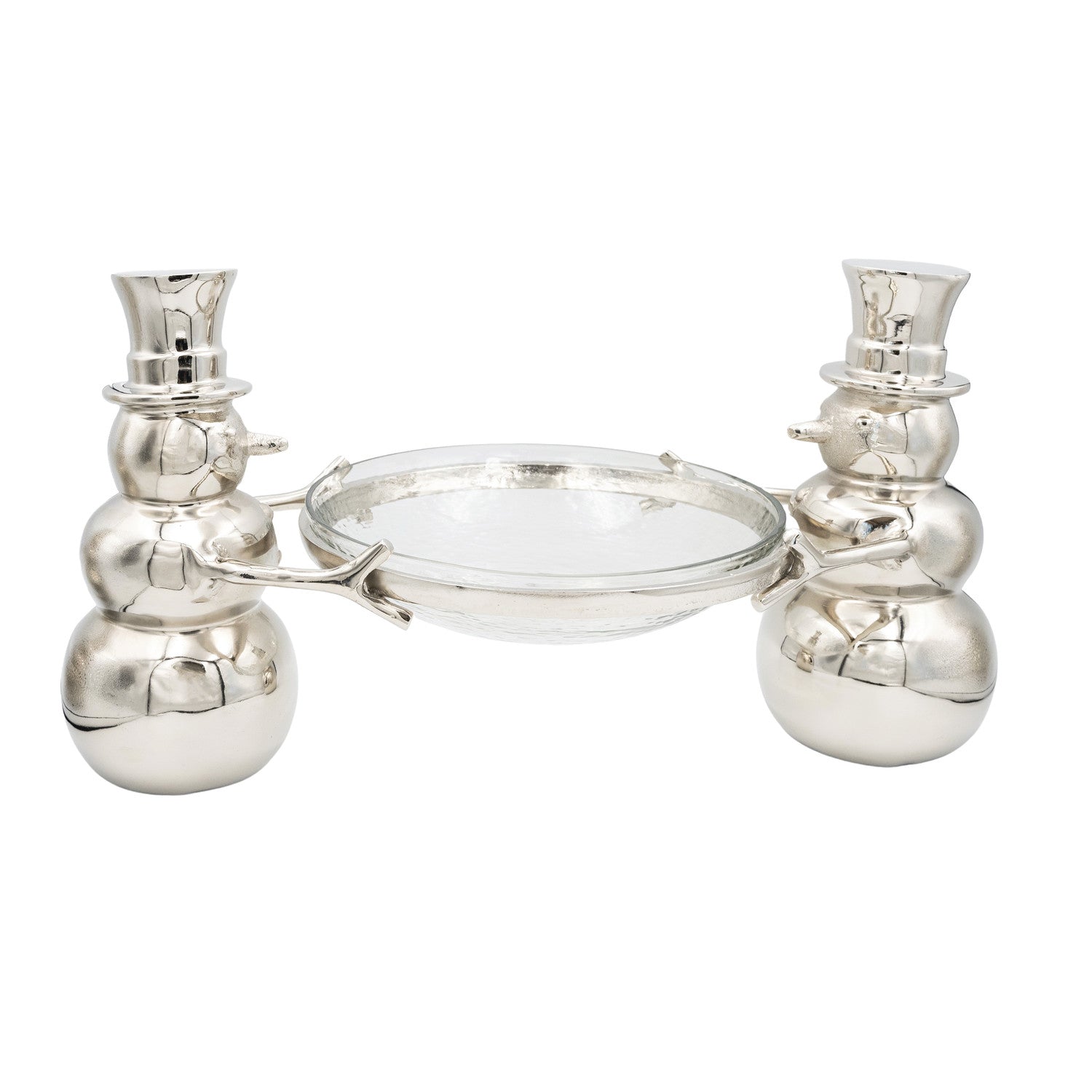 Cast Aluminum Snowmen with Hammered Glass Bowl