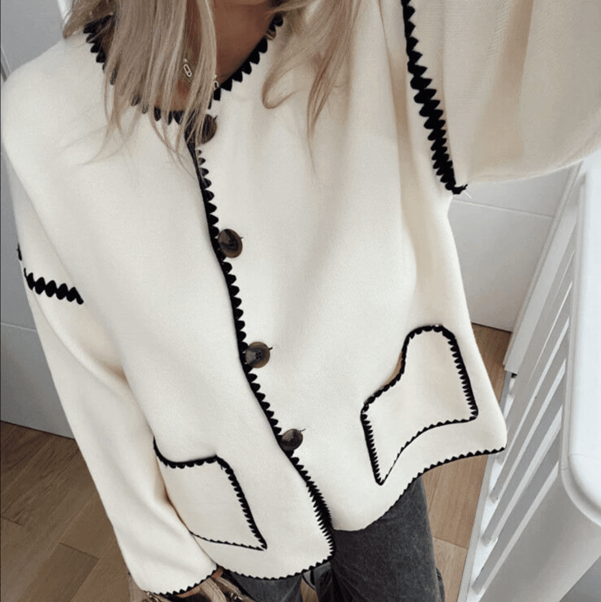 Casual Chic Ivory Button Up Jacket