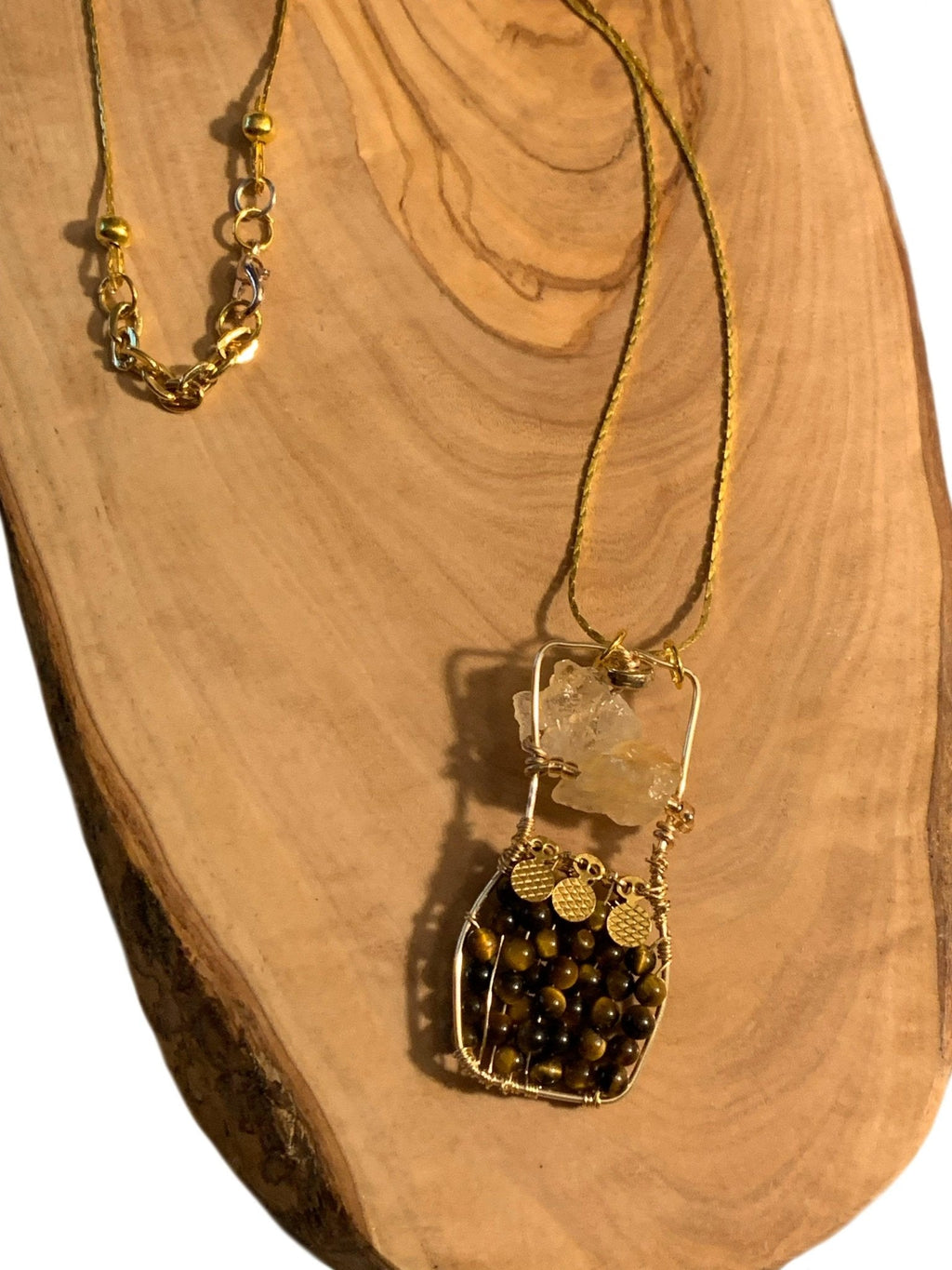 Catrina Handmade Tiger-Eye and Raw Citrine "Bottle" Pendant Necklace