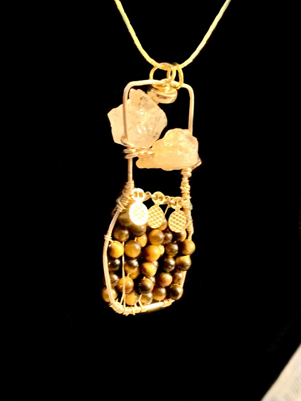 Catrina Handmade Tiger-Eye and Raw Citrine "Bottle" Pendant Necklace