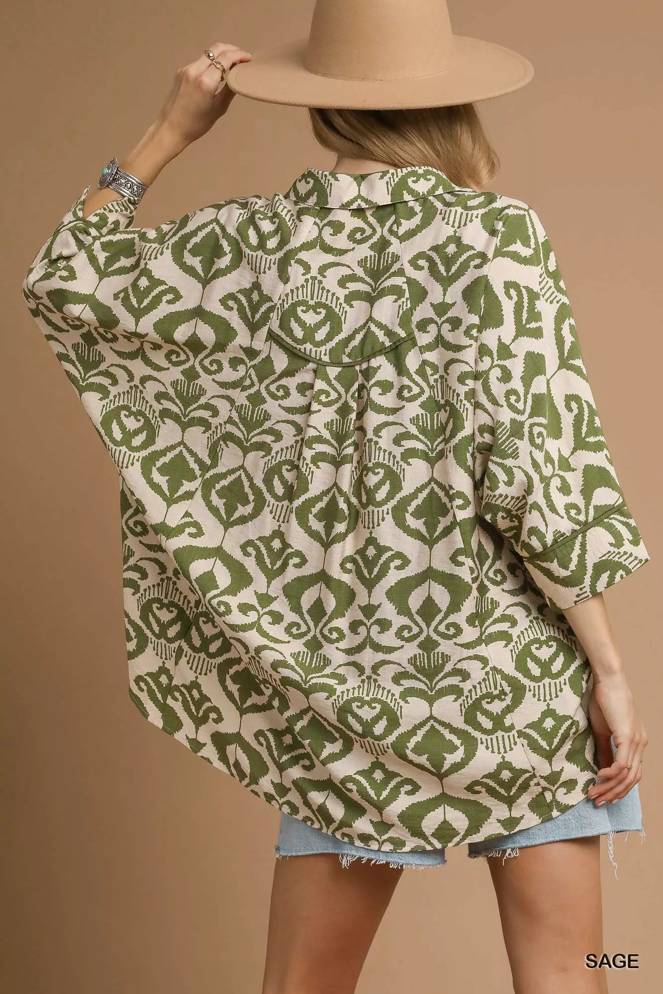 Abstract Print Button-Up Oversized Shirt