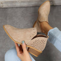 Women's Retro Studded Pointed-Toe Ankle Boots | Chunky Heel Slip-On