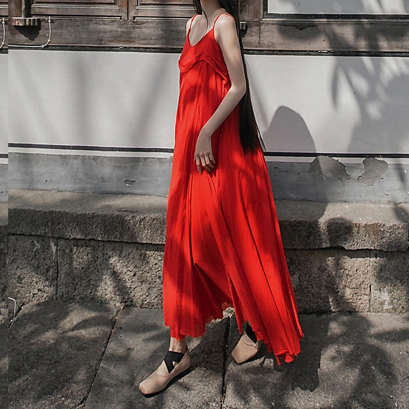 Solid Color Sleeveless Maxi Dress with Spaghetti Straps and Flowy Hem