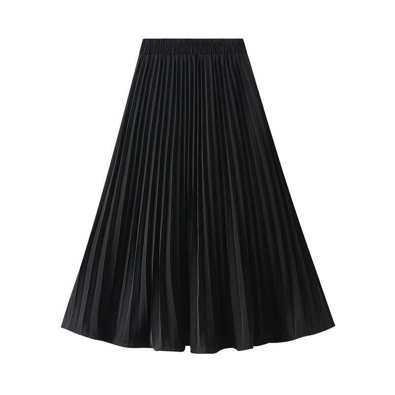 Solid Color Elastic Waist A-Line Pleated Skirts