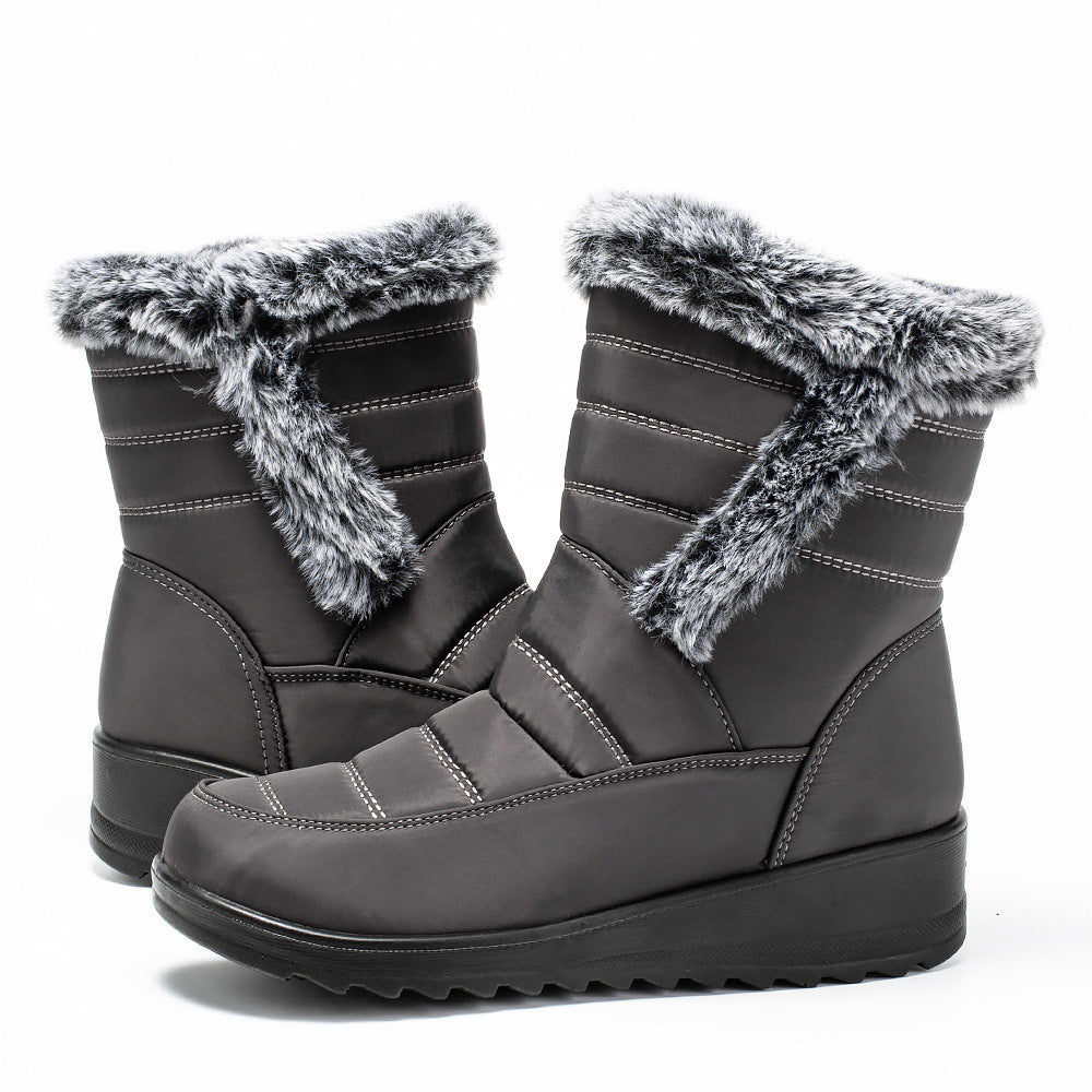 Women's High Top Snow Boots | Faux Rabbit Fur Collar | Chain Detail | Waterproof Warm Winter Boots