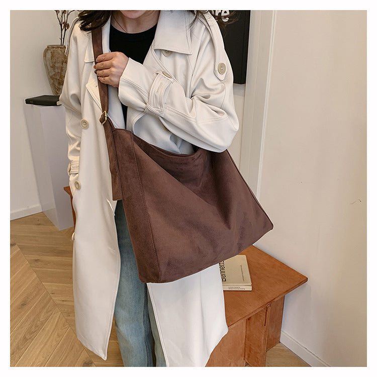 Large Capacity Suede Shoulder Bag for Women – Spacious Everyday Tote