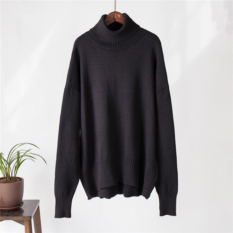 Solid Color High Neck Loose Pullover Sweater