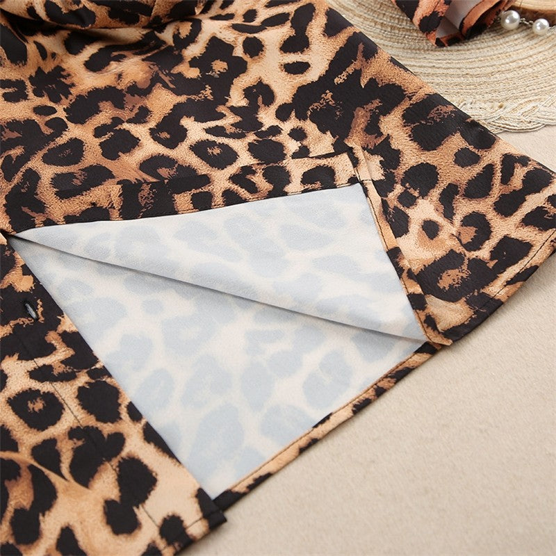 Leopard Print Long Sleeve Top and Trousers Ensemble