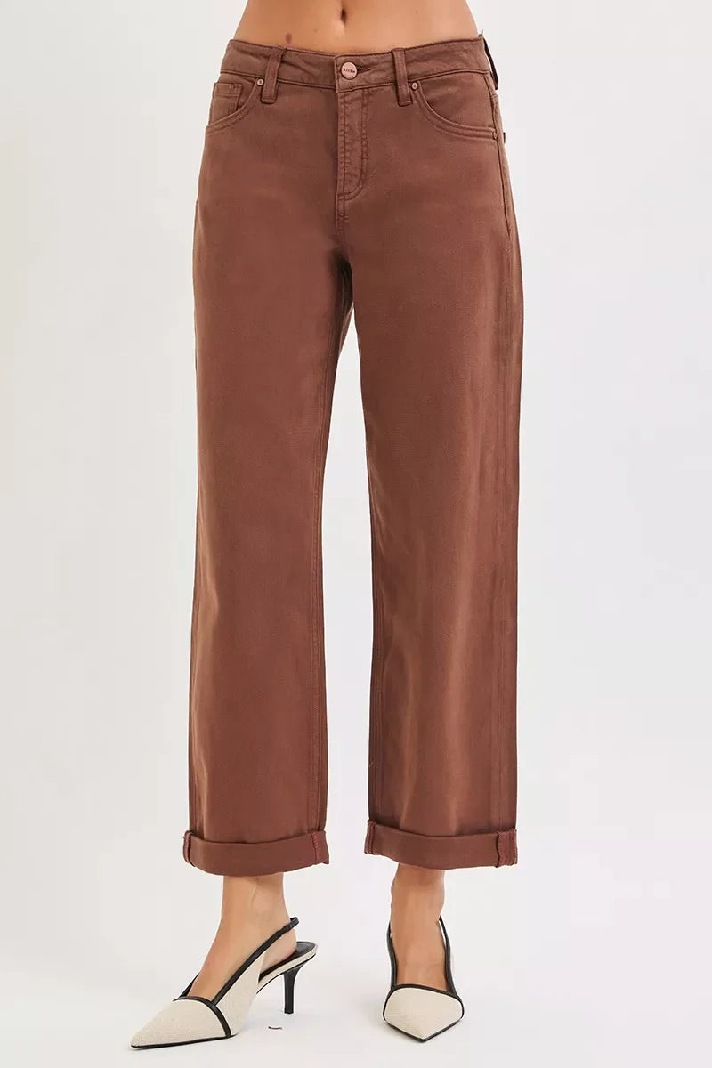Full Size Tummy Control Mid Rise Ankle Barrel Baggy Plus Size