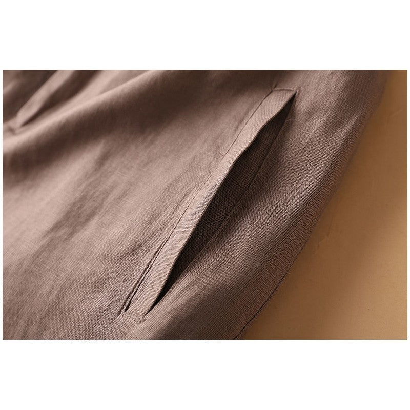 Women's Cotton And Hemp Loose Fit High Waist Wide Leg Elastic Shorts