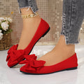 Women's Plus-Size Bow-Tie Slip-On Loafer Shoes | Pointed Toe, Low Heel, Cotton Upper