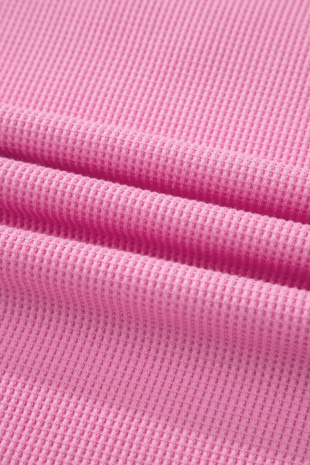 Pink Solid Color Raw Seam Waffled Patchwork Casual T Shirt