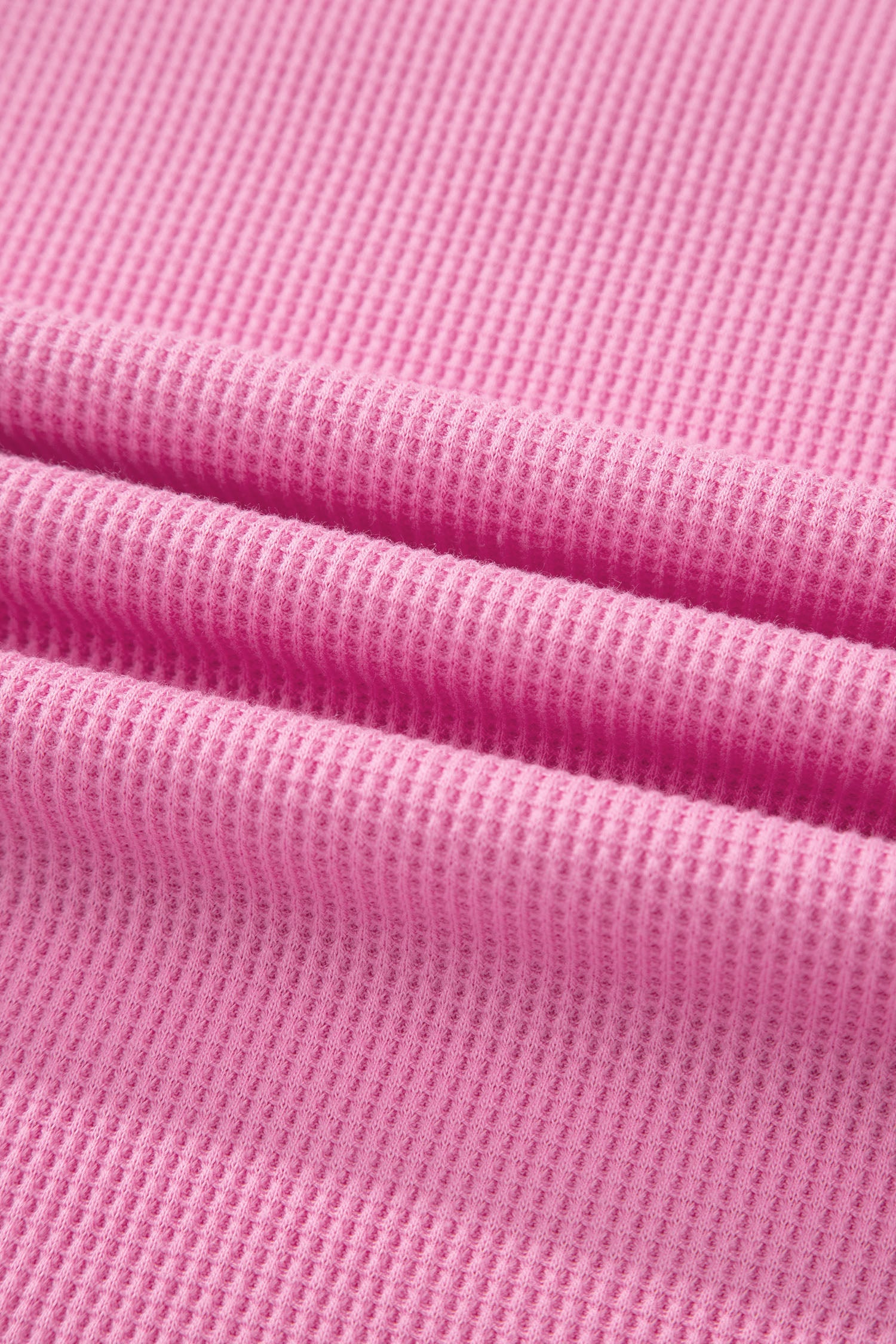 Pink Solid Color Raw Seam Waffled Patchwork Casual T Shirt
