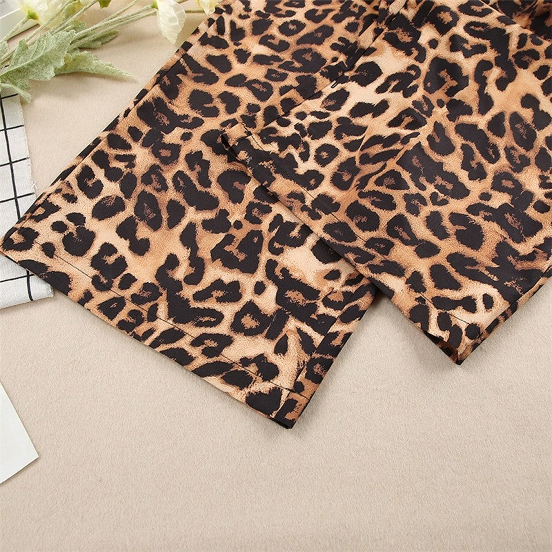Leopard Print Long Sleeve Top and Trousers Ensemble
