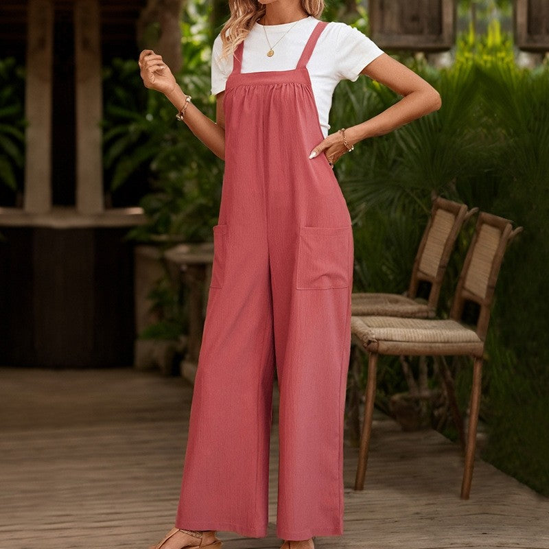 Casual Solid Color Straight Suspenders Jumpsuit for a Chic Commute