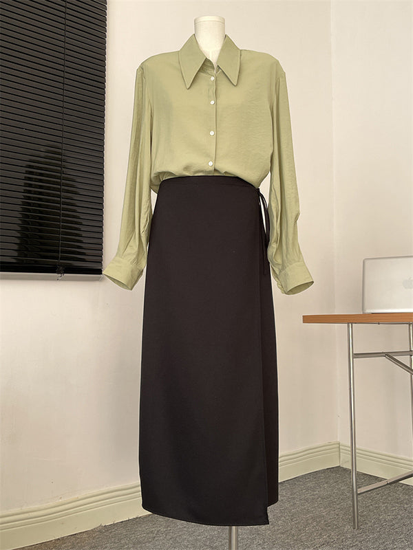 Loose Puff Sleeves Pleated Split-Joint Sun Protection Lapel Blouses
