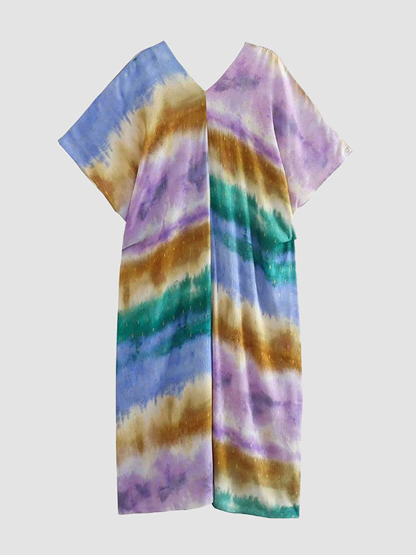 Loose Raglan Sleeve Printed V-neck Maxi Dresses