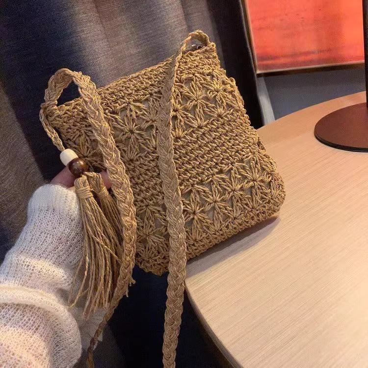 Handwoven Straw Square Shoulder Bag | Compact Woven Crossbody for Women