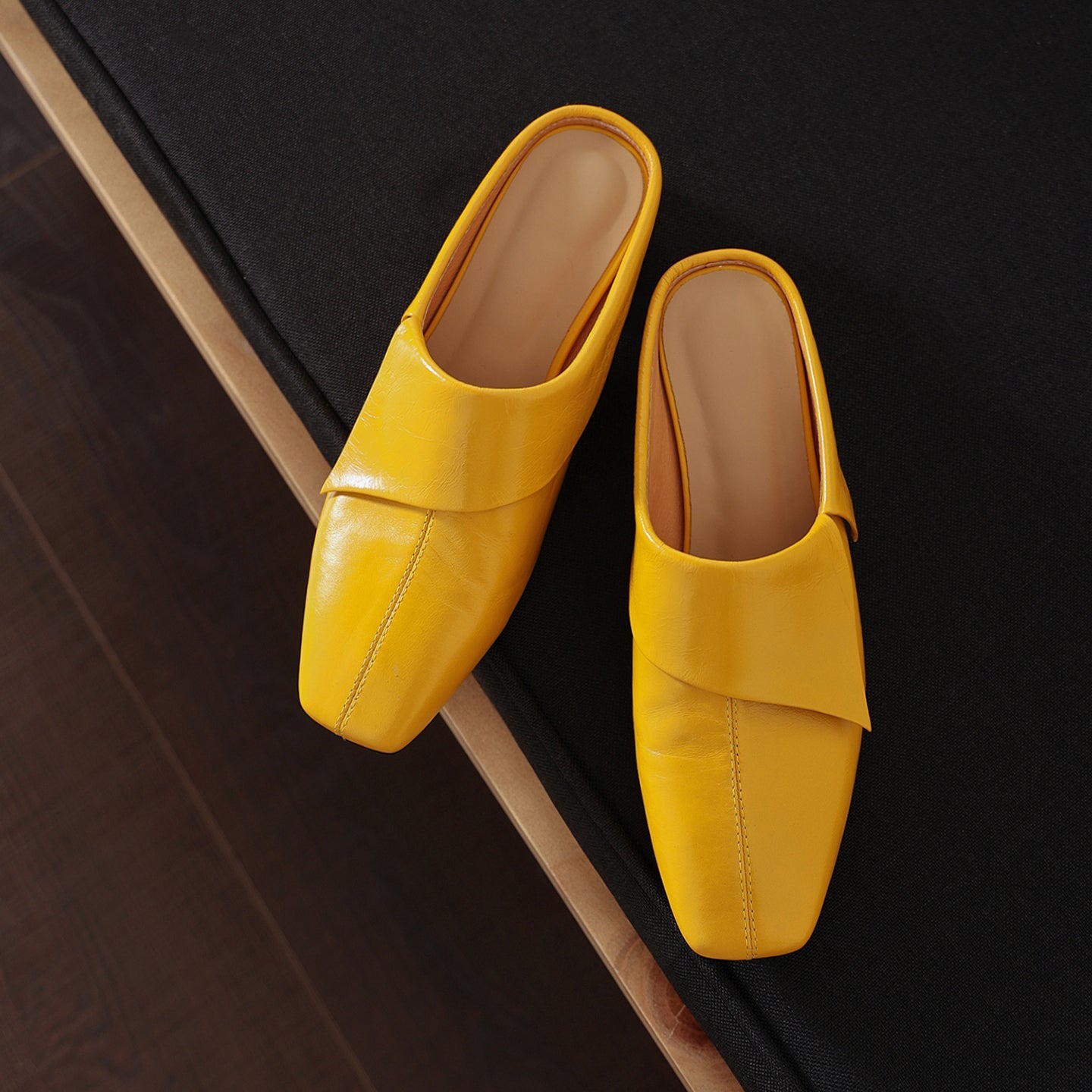 Women's Vintage Cowhide Fold-Over Mules | Square Toe Low Block Heel Backless Loafers