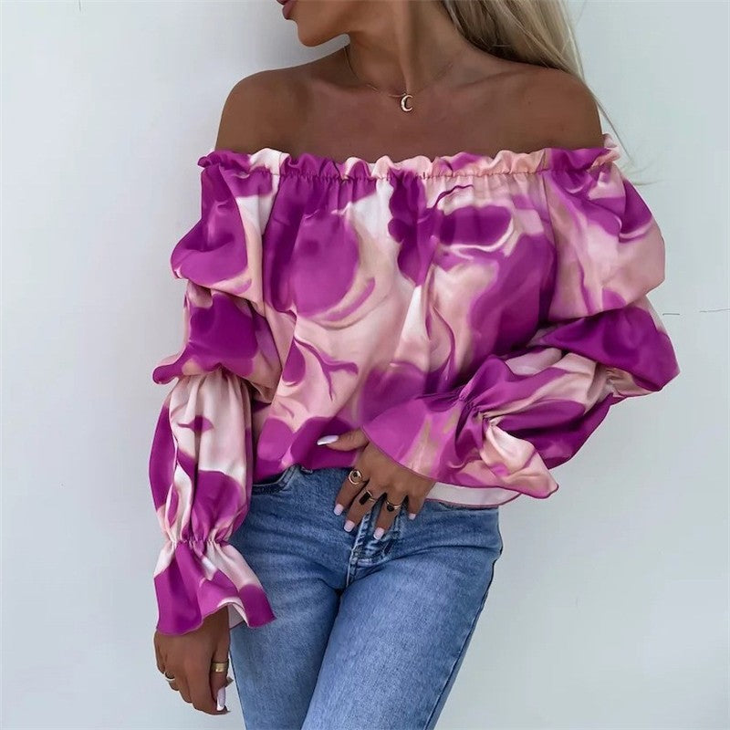 Off-Shoulder Printed Loose-Fit Blouse