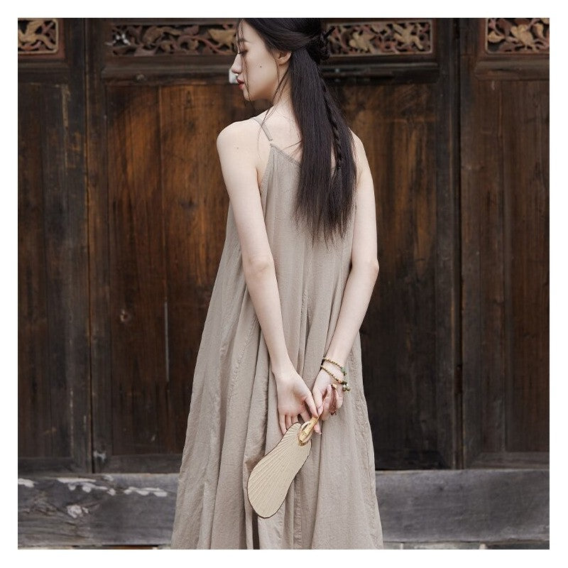 Enhanced Double Layer Swing Halter Dress in Solid Color