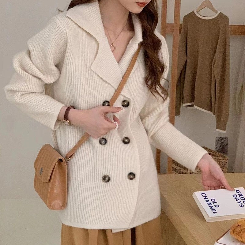 Solid Color Long Sleeve Double Breasted Cardigan Sweater
