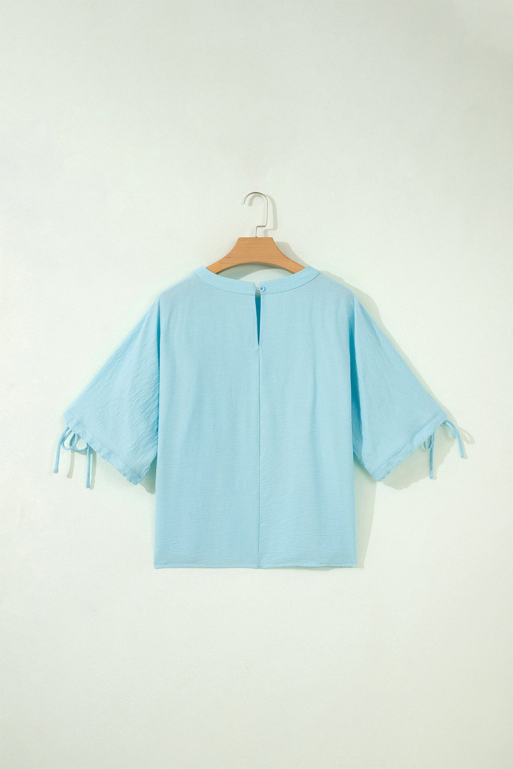 Mist Blue Tie Half Sleeve Pleated Detail Babydoll Blouse