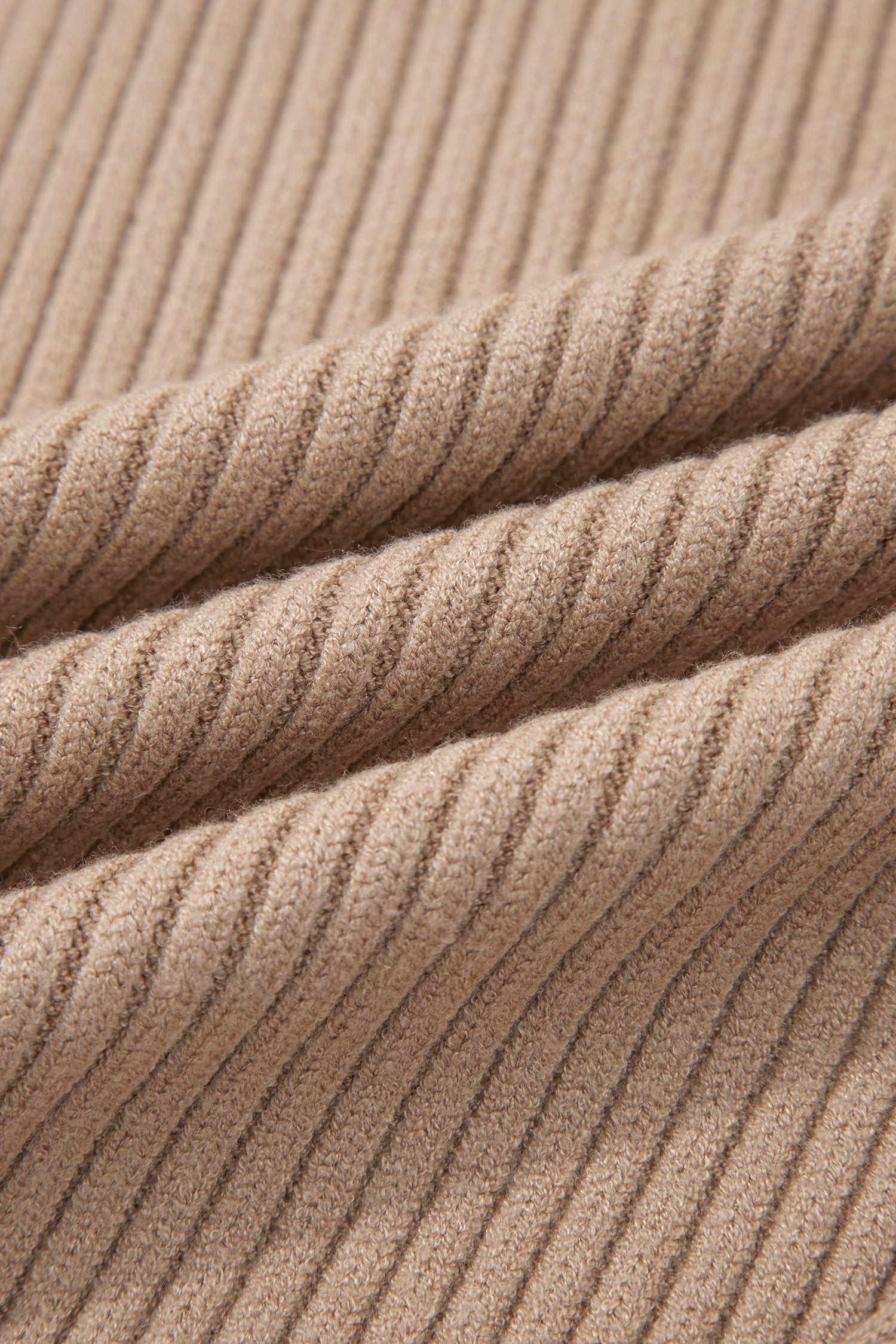 Light French Beige Ribbed Knit Contrast Trim Round Neck Horseshoe Sweater Vest