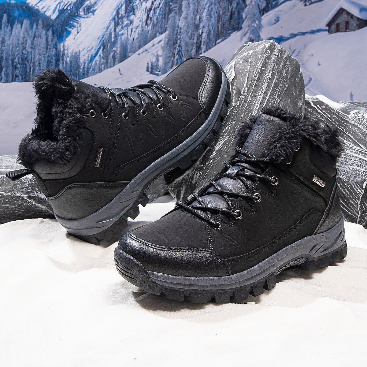 Men's Plus-Size High-Top Fleece-Lined Thermal Shoes | Warm Winter Cotton Sneakers