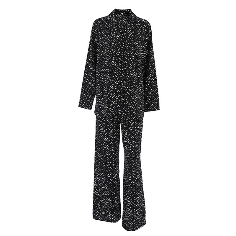Loose Fit Polka Dot Long Sleeve Top and Pants Lounge Set