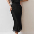 Elegant Lace Zipper Long Skirt in Solid Color